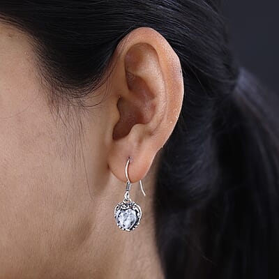 Artisan Crafted White Buffalo Heart Dangle Earrings in Sterling Silver 5.40 ctw