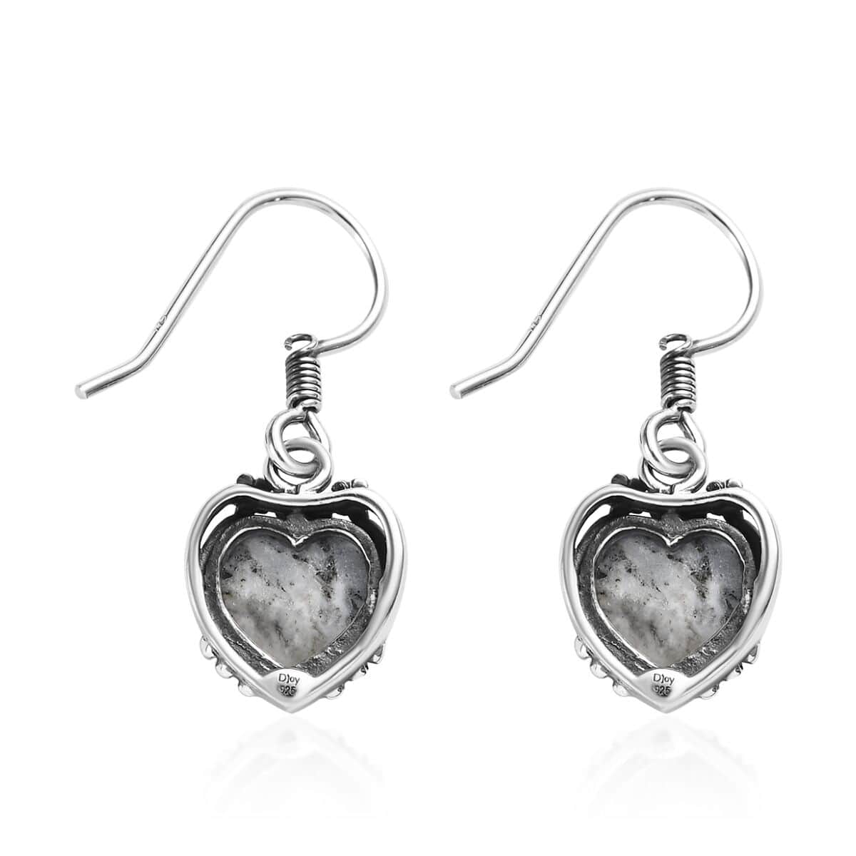 Artisan Crafted White Buffalo Heart Dangle Earrings in Sterling Silver 5.40 ctw image number 3