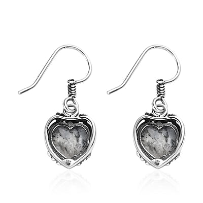 Artisan Crafted White Buffalo Heart Dangle Earrings in Sterling Silver 5.40 ctw