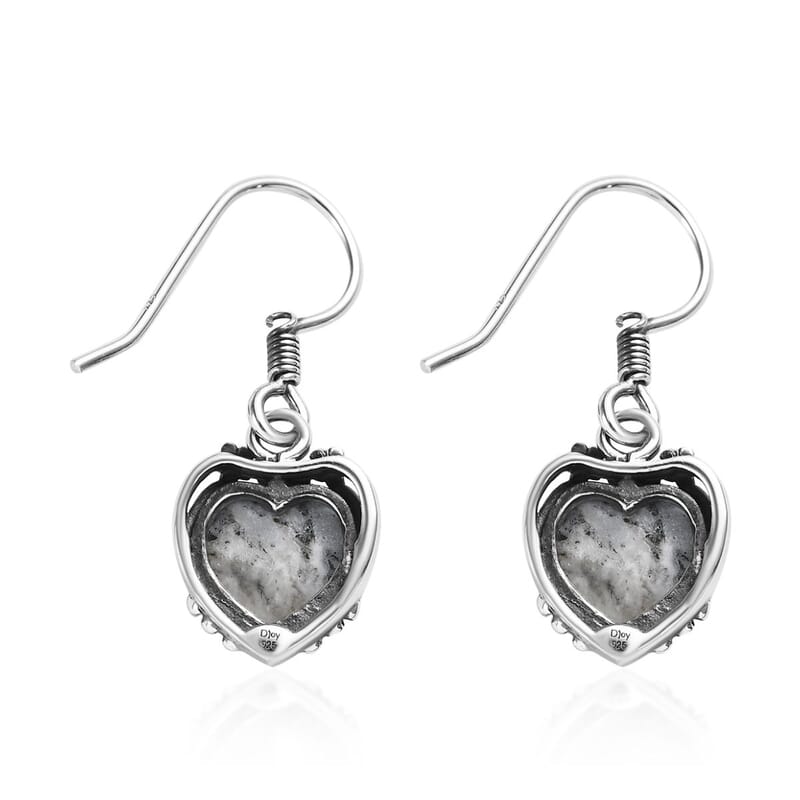 Artisan Crafted White Buffalo Heart Dangle Earrings in Sterling Silver 5.40 ctw