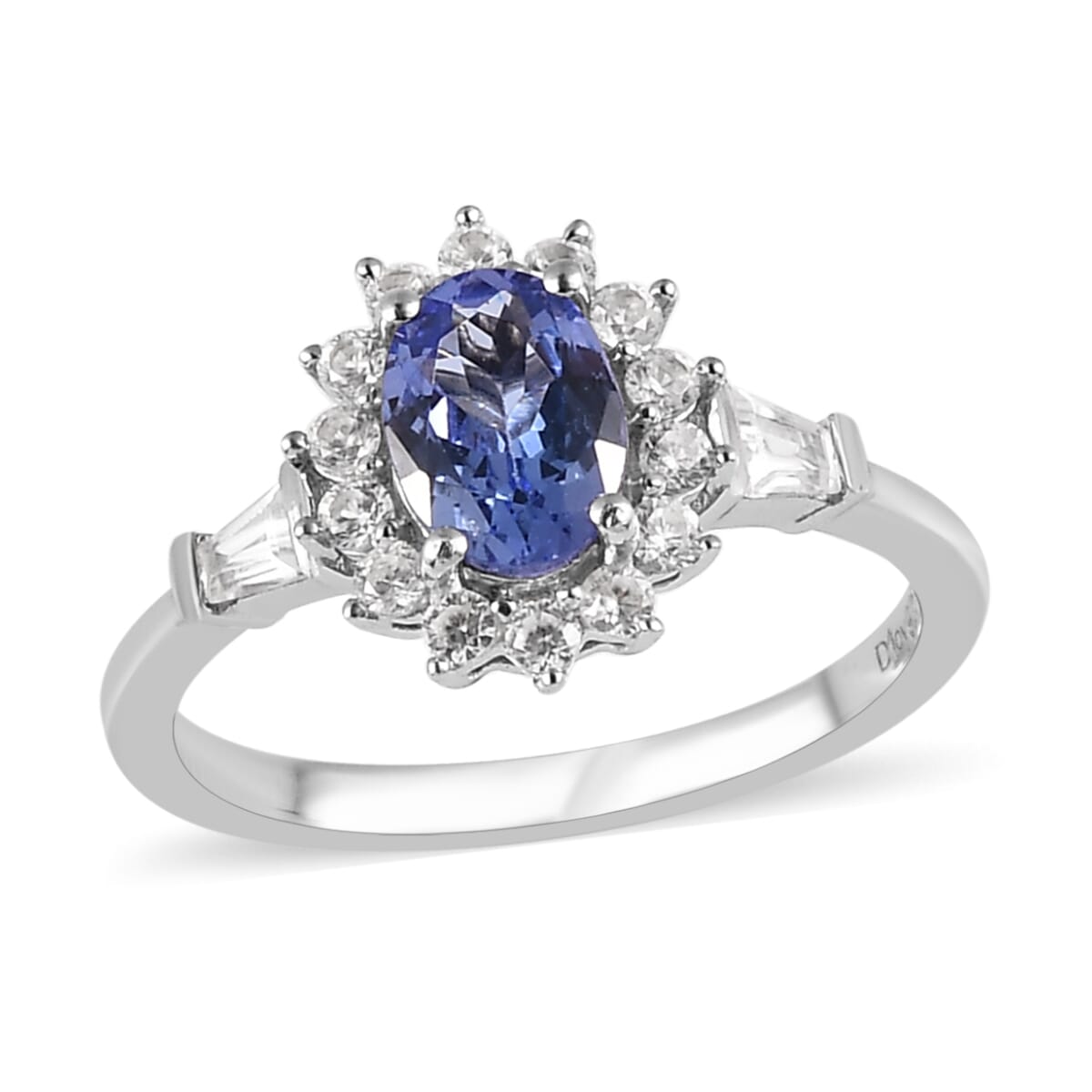 Tanzanite and White Zircon Ring in Platinum Over Sterling Silver 1.40 ctw image number 0