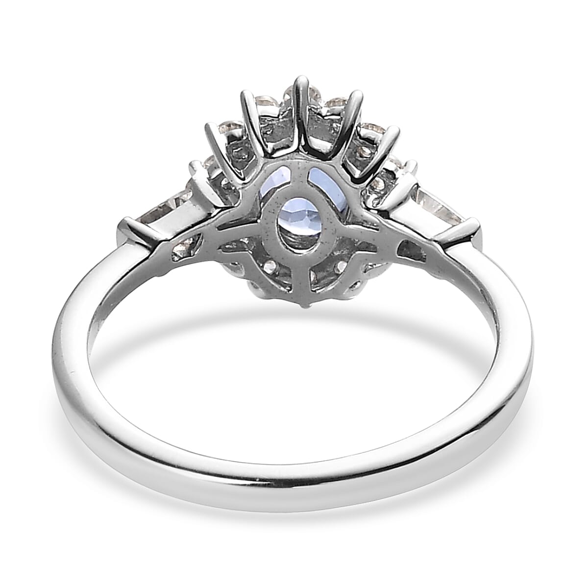 Tanzanite and White Zircon Ring in Platinum Over Sterling Silver (Size 6.0) 1.40 ctw