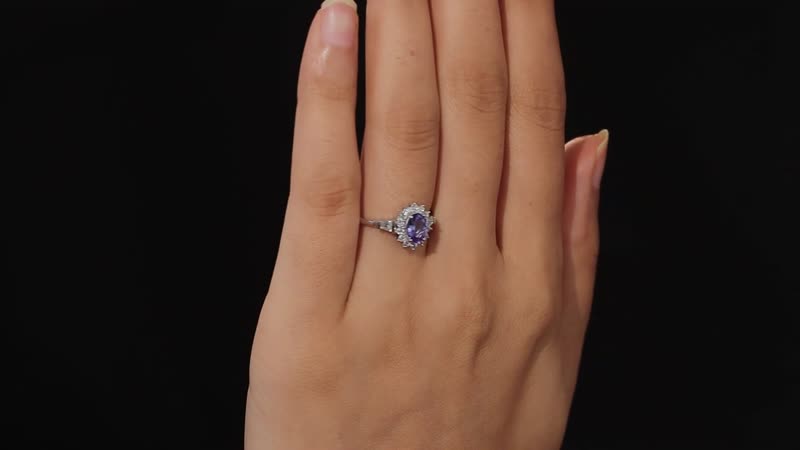 Tanzanite and White Zircon Ring in Platinum Over Sterling Silver 1.40 ctw