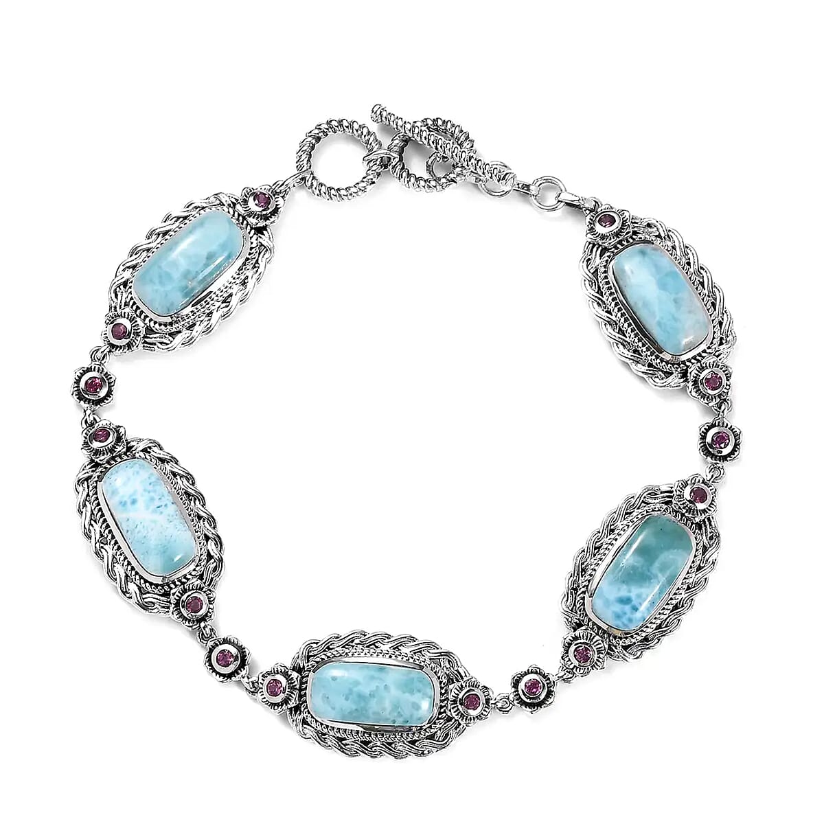 Artisan Crafted Larimar and Orissa Rhodolite Garnet Bracelet in Sterling Silver (8.00 In) 21.60 ctw image number 0