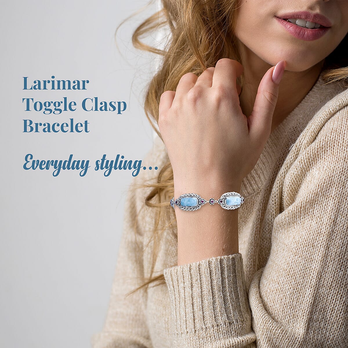 Artisan Crafted Larimar and Orissa Rhodolite Garnet Bracelet in Sterling Silver (8.00 In) 21.60 ctw image number 2