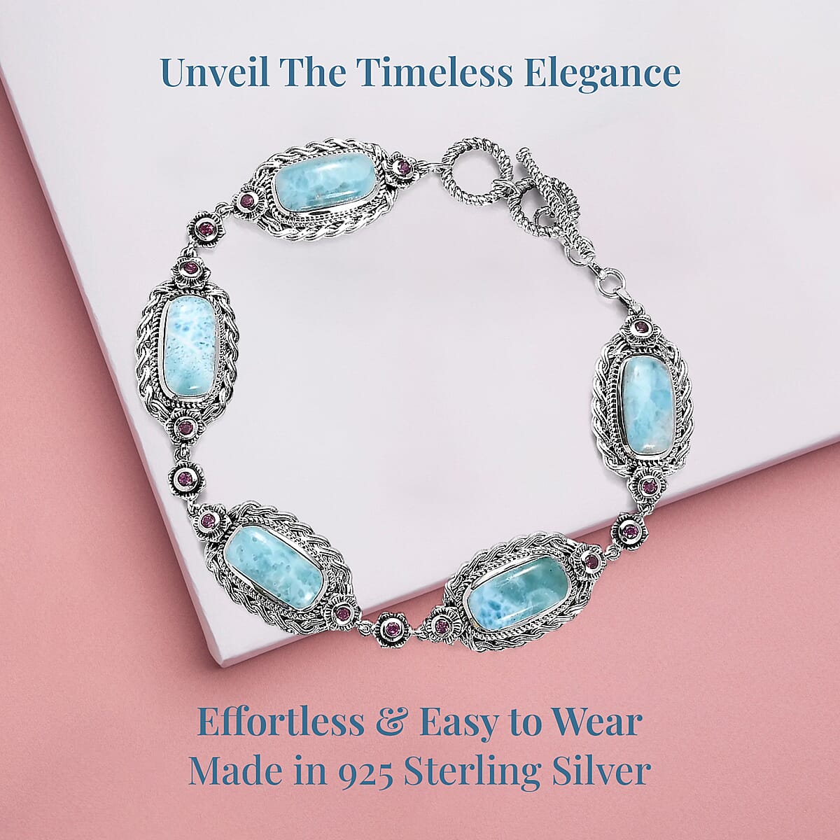 Artisan Crafted Larimar and Orissa Rhodolite Garnet Bracelet in Sterling Silver (8.00 In) 21.60 ctw image number 3