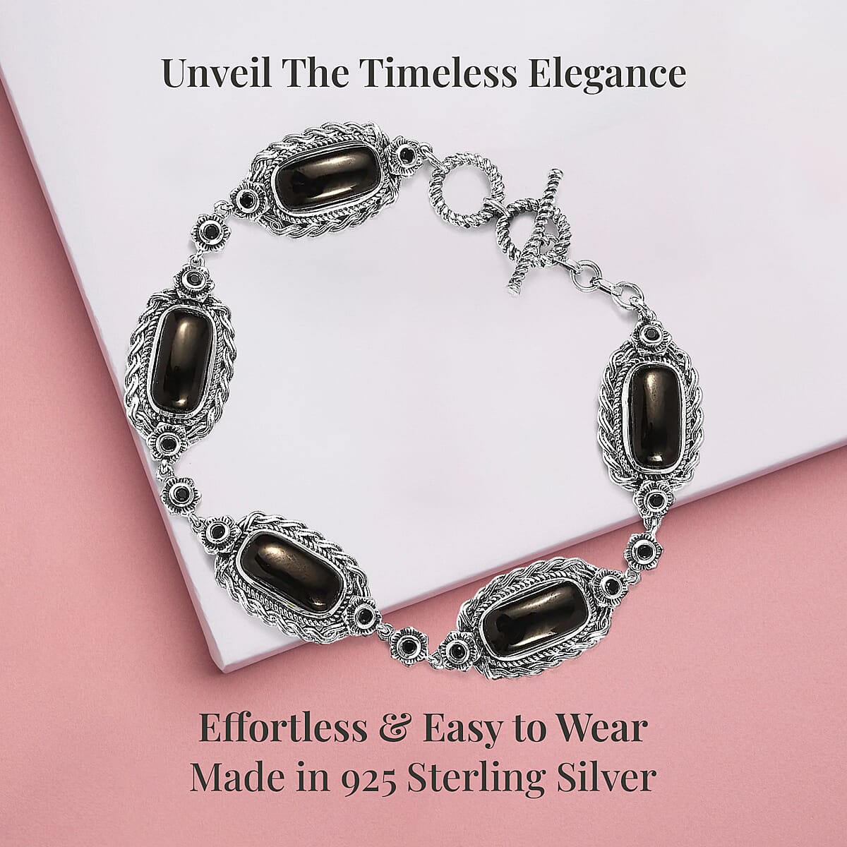 Artisan Crafted Elite Shungite and Thai Black Spinel Toggle Clasp Bracelet in Sterling Silver (8.00 In) 11.70 ctw image number 3