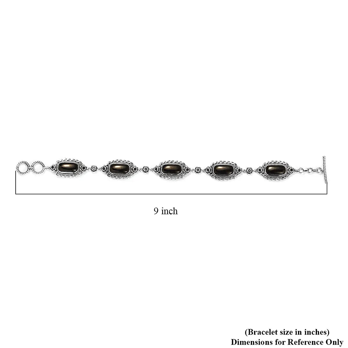Artisan Crafted Elite Shungite and Thai Black Spinel Toggle Clasp Bracelet in Sterling Silver (8.00 In) 11.70 ctw image number 5