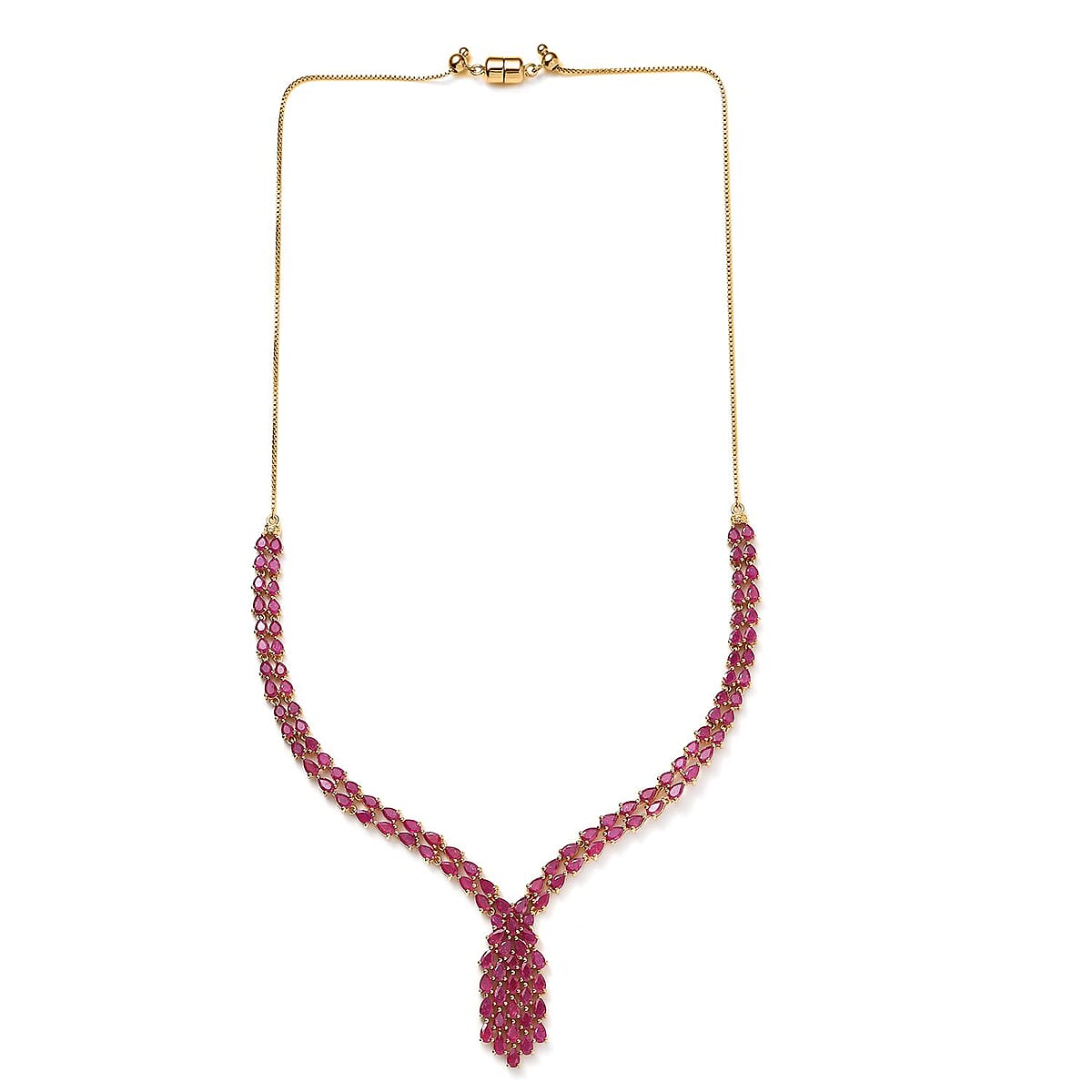 AAA Niassa Ruby (FF) V-shape Waterfall Necklace 18 Inches in Vermeil Yellow Gold Over Sterling Silver 20.90 ctw image number 3