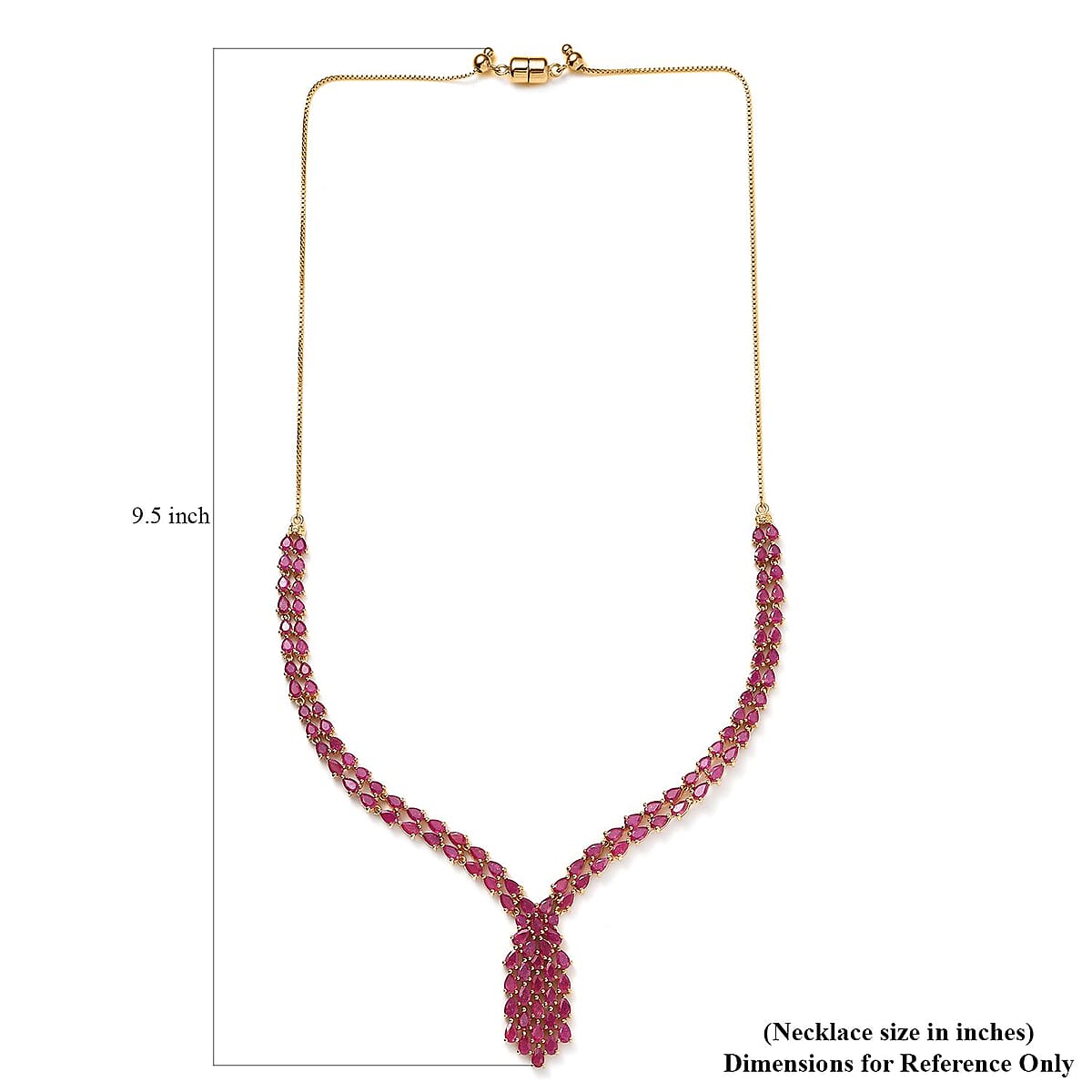 AAA Niassa Ruby (FF) V-shape Waterfall Necklace 18 Inches in Vermeil Yellow Gold Over Sterling Silver 20.90 ctw image number 5