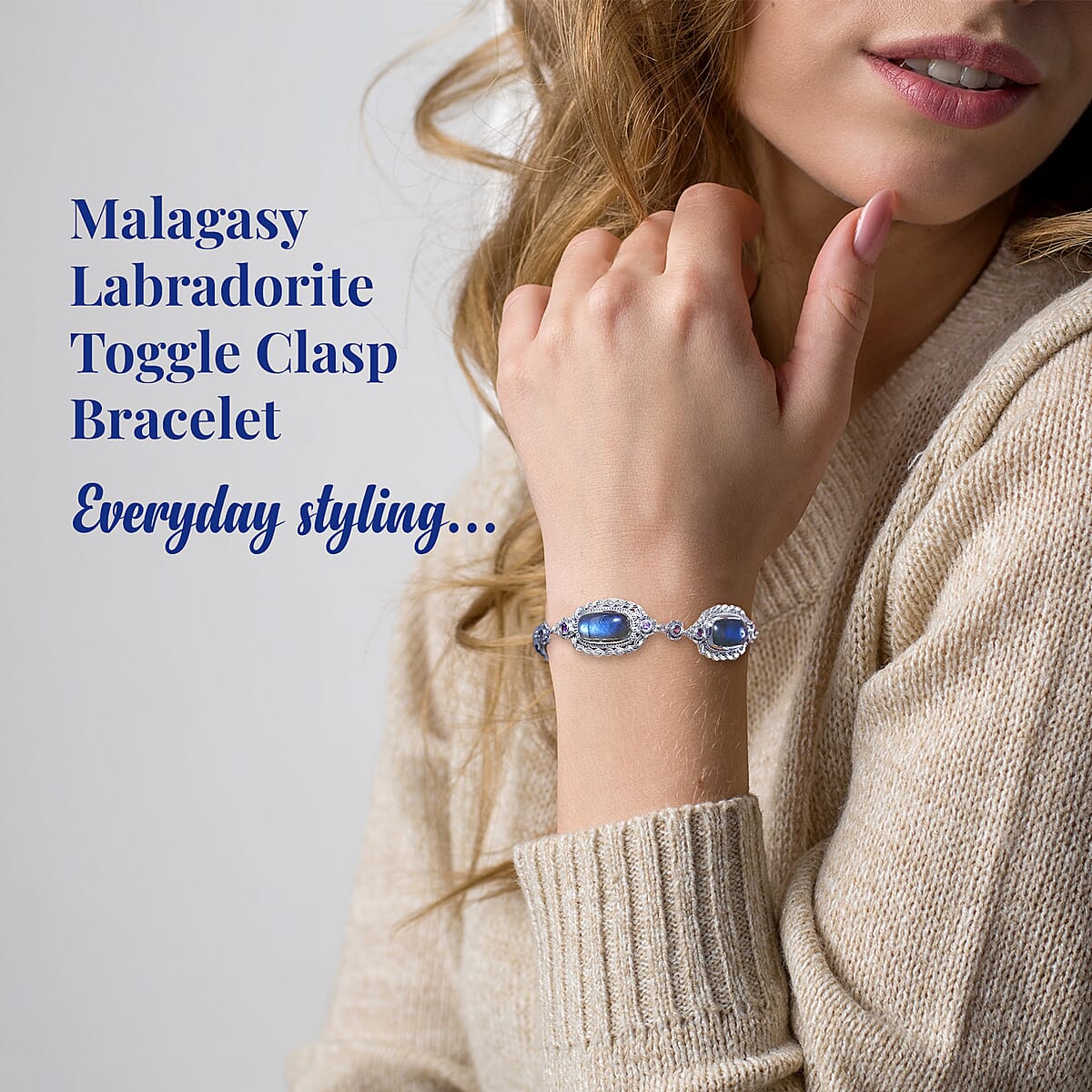 D'Joy Artisan Crafted Malagasy Labradorite and African Amethyst Toggle Clasp Bracelet in Sterling Silver (8.00 In) 26.00 ctw image number 2