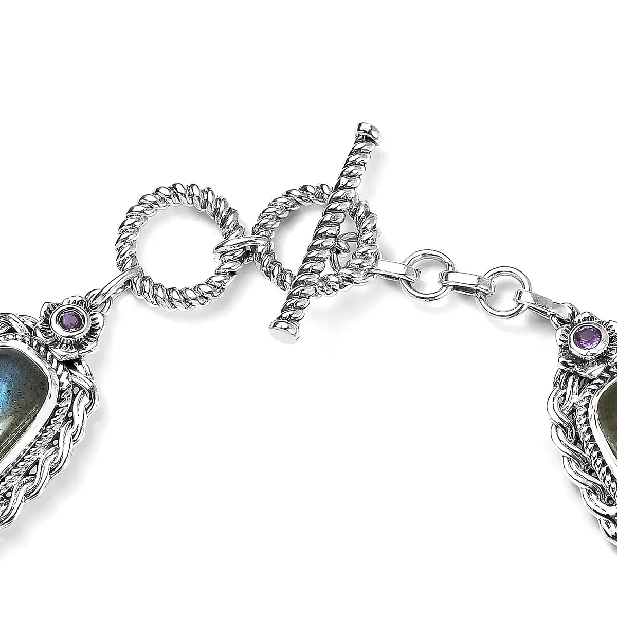 D'Joy Artisan Crafted Malagasy Labradorite and African Amethyst Toggle Clasp Bracelet in Sterling Silver (8.00 In) 26.00 ctw image number 5