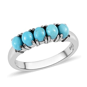 Sleeping Beauty Turquoise 5 Stone Ring in Stainless Steel (Size 7.0) 0.85 ctw