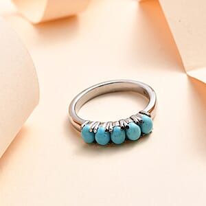 Sleeping Beauty Turquoise 5 Stone Ring in Stainless Steel (Size 7.0) 0.85 ctw
