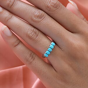 Sleeping Beauty Turquoise 5 Stone Ring in Stainless Steel (Size 7.0) 0.85 ctw
