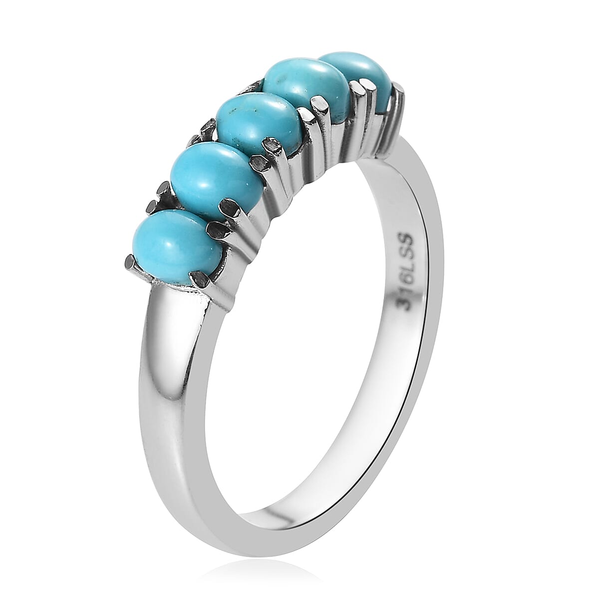Sleeping Beauty Turquoise 5 Stone Ring in Stainless Steel (Size 7.0) 0.85 ctw image number 3