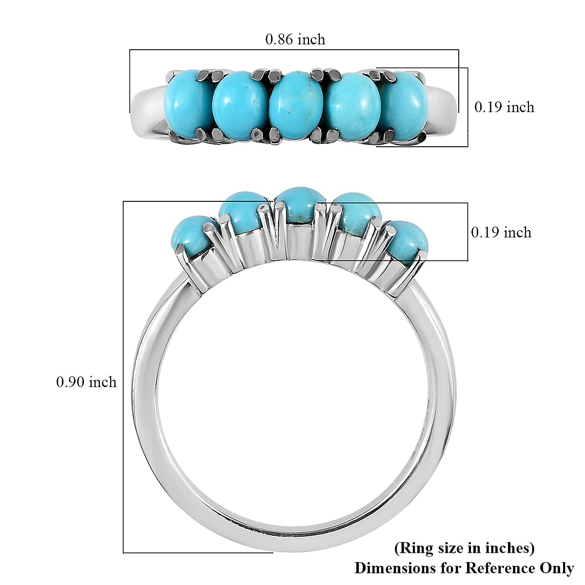 Sleeping Beauty Turquoise 5 Stone Ring in Stainless Steel (Size 7.0) 0.85 ctw image number 5