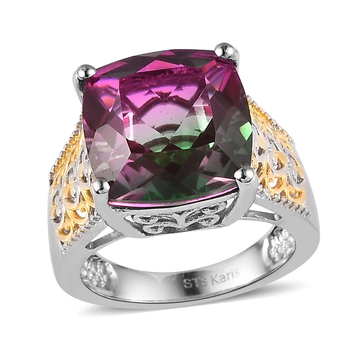 Karis Watermelon Quartz (Triplet) Solitaire Ring in 18K YG Plated and Platinum Bond 7.20 ctw image number 0