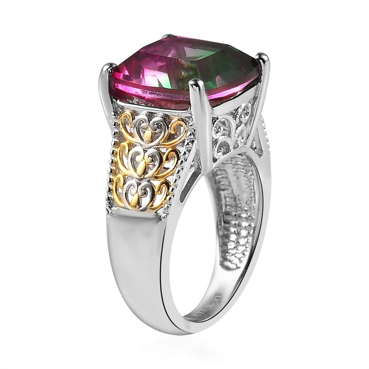 Karis Watermelon Quartz (Triplet) Solitaire Ring in 18K YG Plated and Platinum Bond 7.20 ctw image number 3