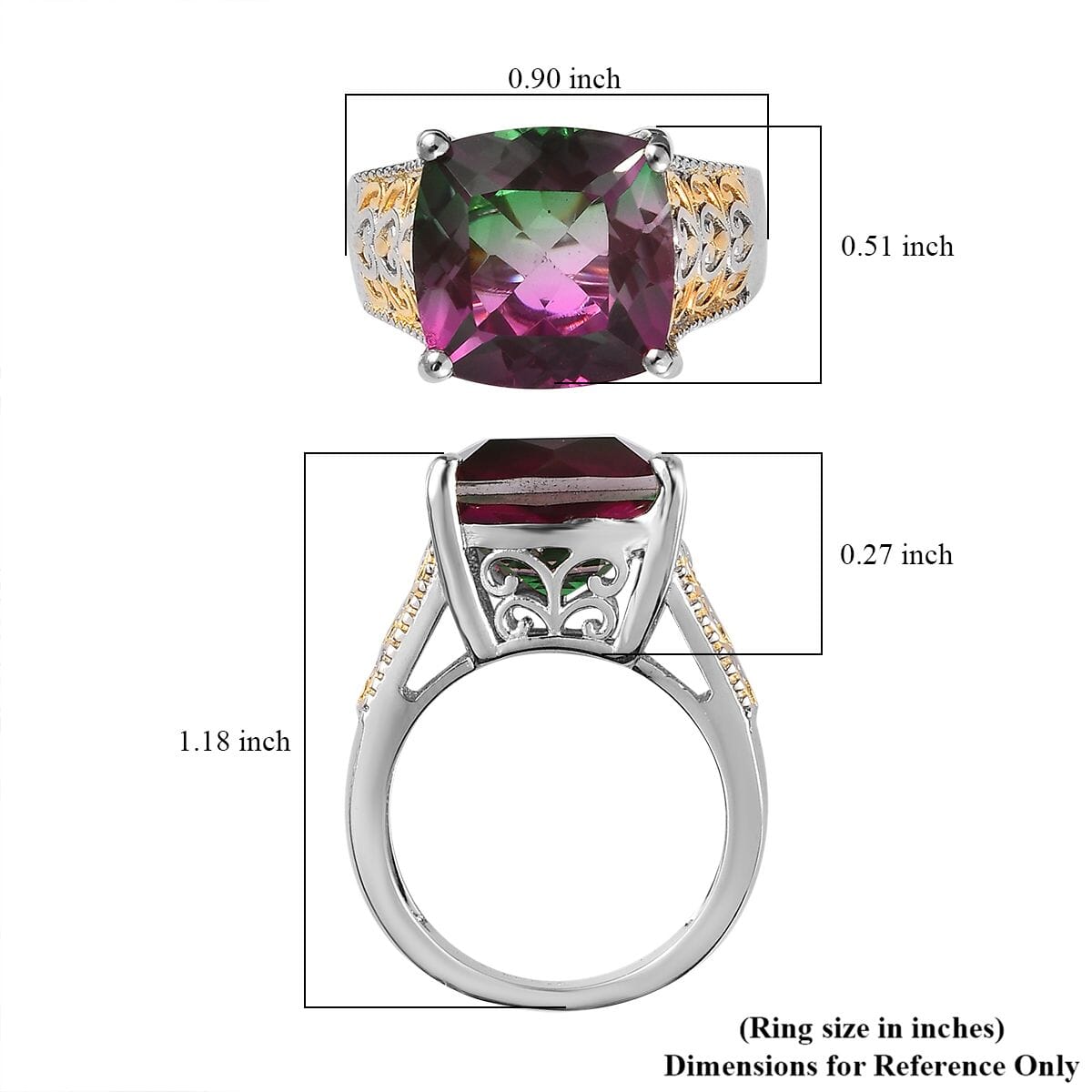 Karis Watermelon Quartz (Triplet) Solitaire Ring in 18K YG Plated and Platinum Bond 7.20 ctw image number 5