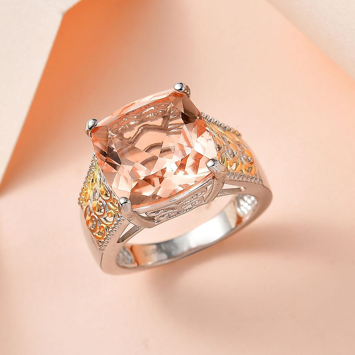 Karis Morganite Quartz (Triplet) Solitaire Ring in 18K YG Plated and Platinum Bond (Size 6.0) 7.15 ctw image number 1