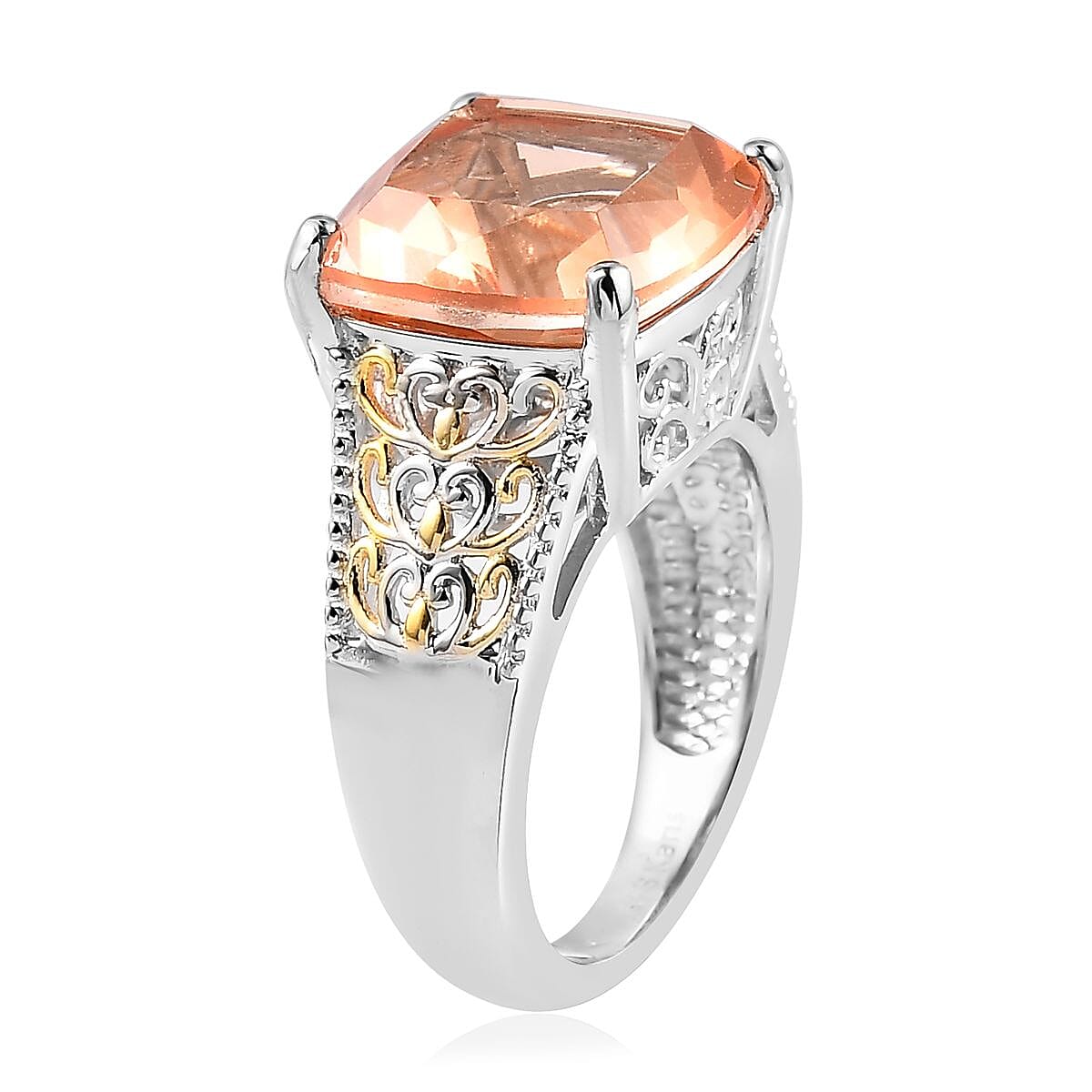 Karis Morganite Quartz (Triplet) Solitaire Ring in 18K YG Plated and Platinum Bond (Size 6.0) 7.15 ctw image number 3