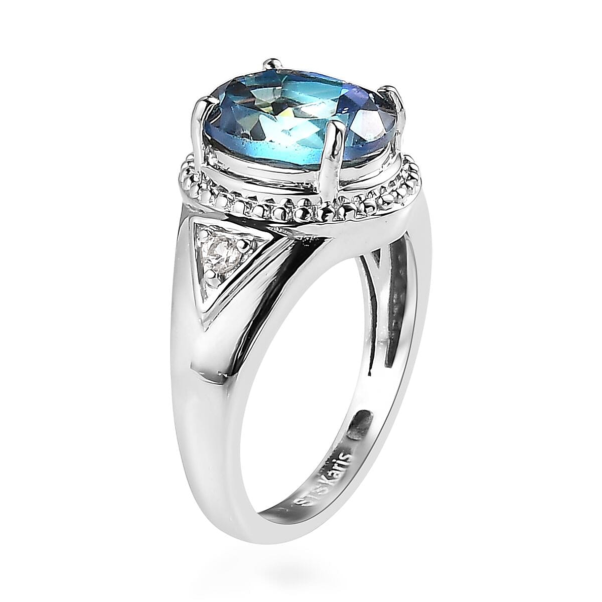 Karis Cuckoo Flower Mystic Quartz and White Zircon Ring in Platinum Bond (Size 10.0) 2.60 ctw