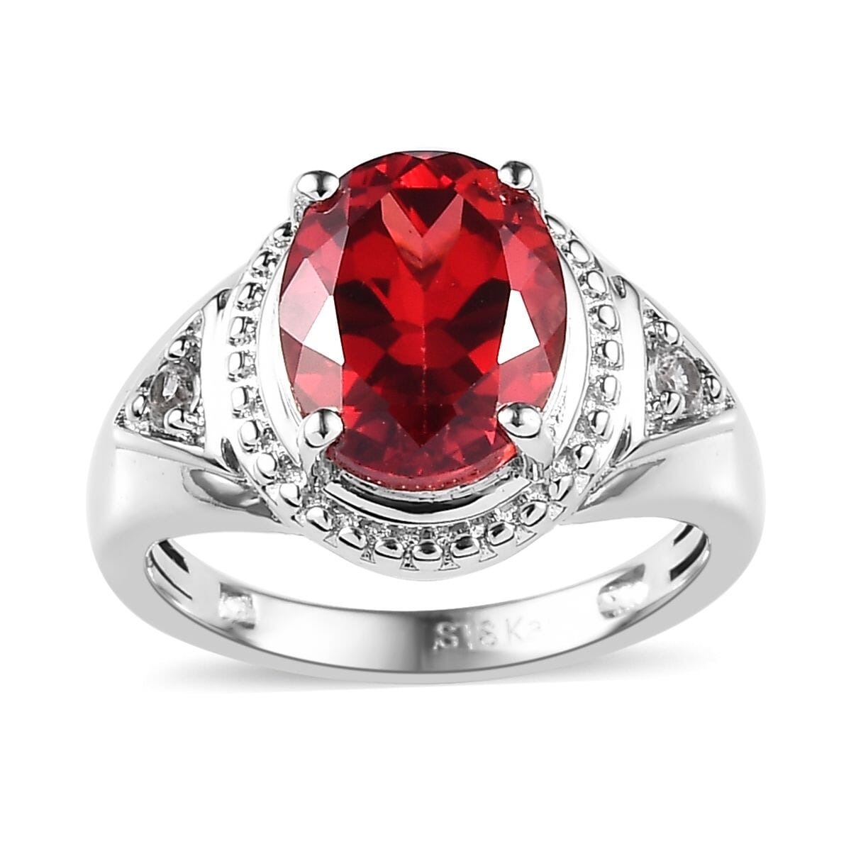 Karis Lab Created Padparadscha Sapphire and White Zircon Ring in Platinum Bond 3.10 ctw image number 0