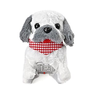 Gray and White Electric Plush Dog Toy (2xAA Not Included)