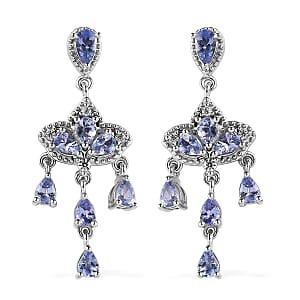 Tanzanite and White Zircon Chandelier Earrings in Platinum Over Sterling Silver 2.50 ctw