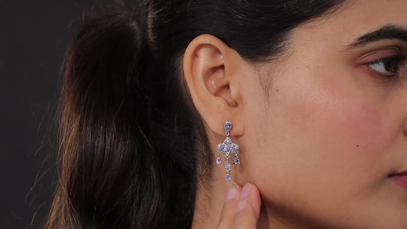 Tanzanite and White Zircon Chandelier Earrings in Platinum Over Sterling Silver 2.50 ctw