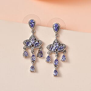 Tanzanite and White Zircon Chandelier Earrings in Platinum Over Sterling Silver 2.50 ctw