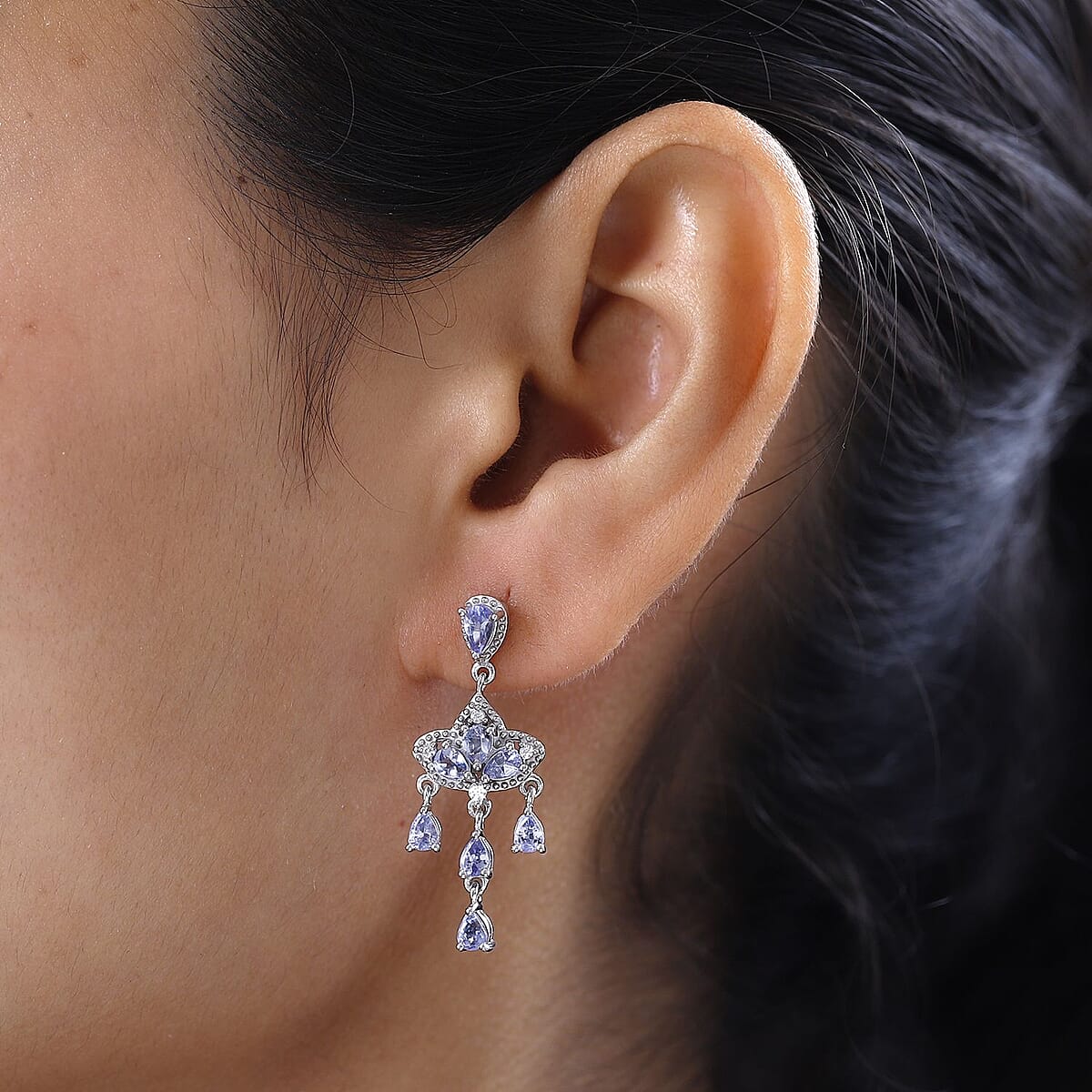 Tanzanite and White Zircon Chandelier Earrings in Platinum Over Sterling Silver 2.50 ctw image number 2