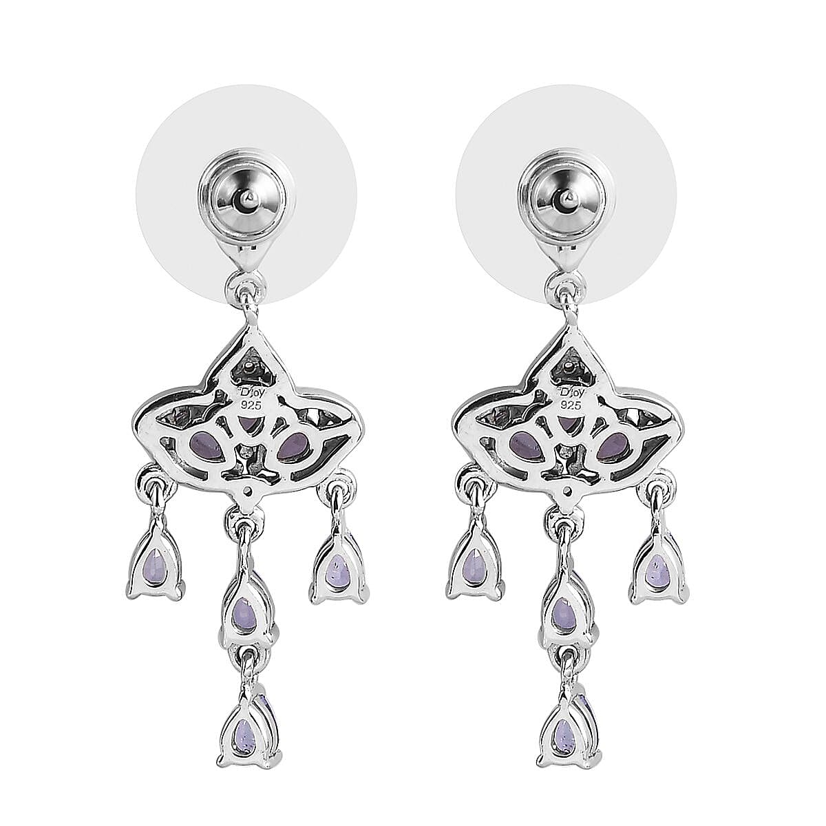 Tanzanite and White Zircon Chandelier Earrings in Platinum Over Sterling Silver 2.50 ctw