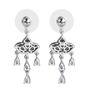 Tanzanite and White Zircon Chandelier Earrings in Platinum Over Sterling Silver 2.50 ctw