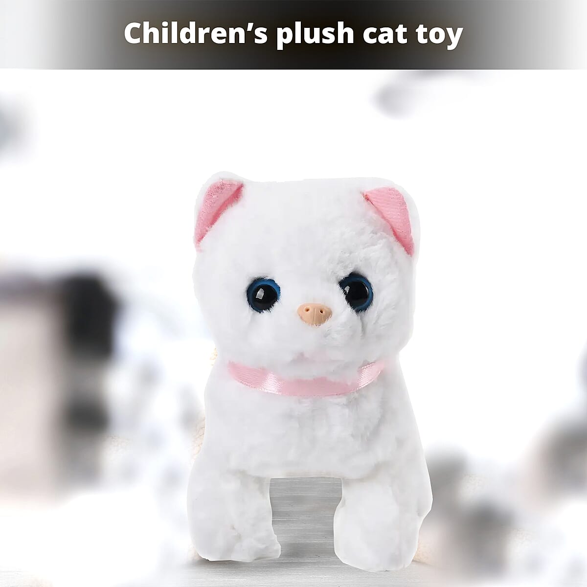 White and Pink Electric Plush Cat with Walk and Sound image number 1