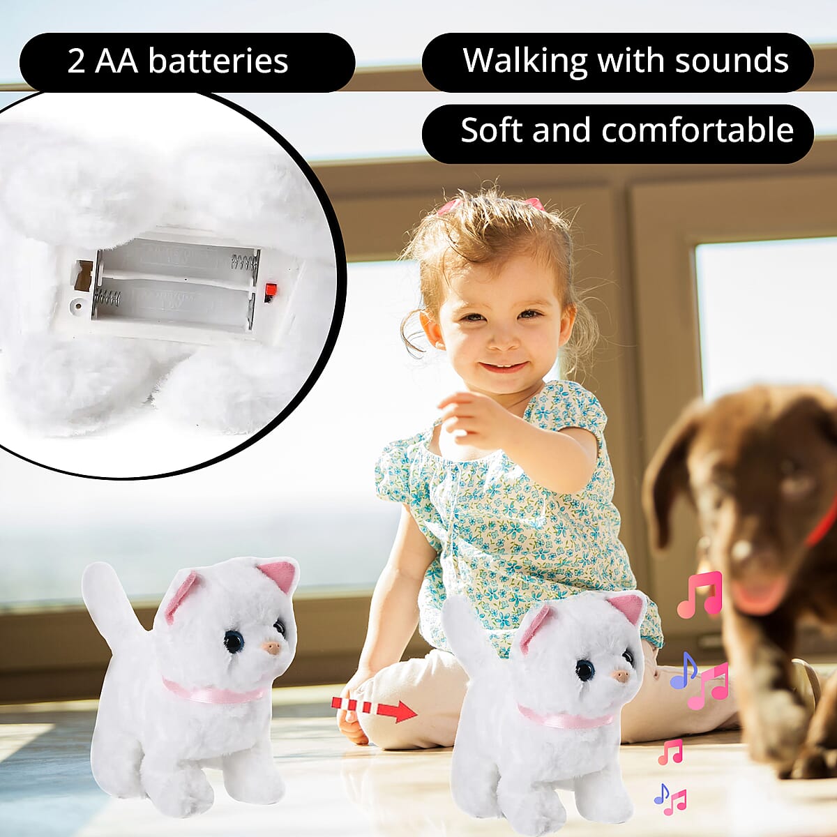 White and Pink Electric Plush Cat with Walk and Sound image number 2