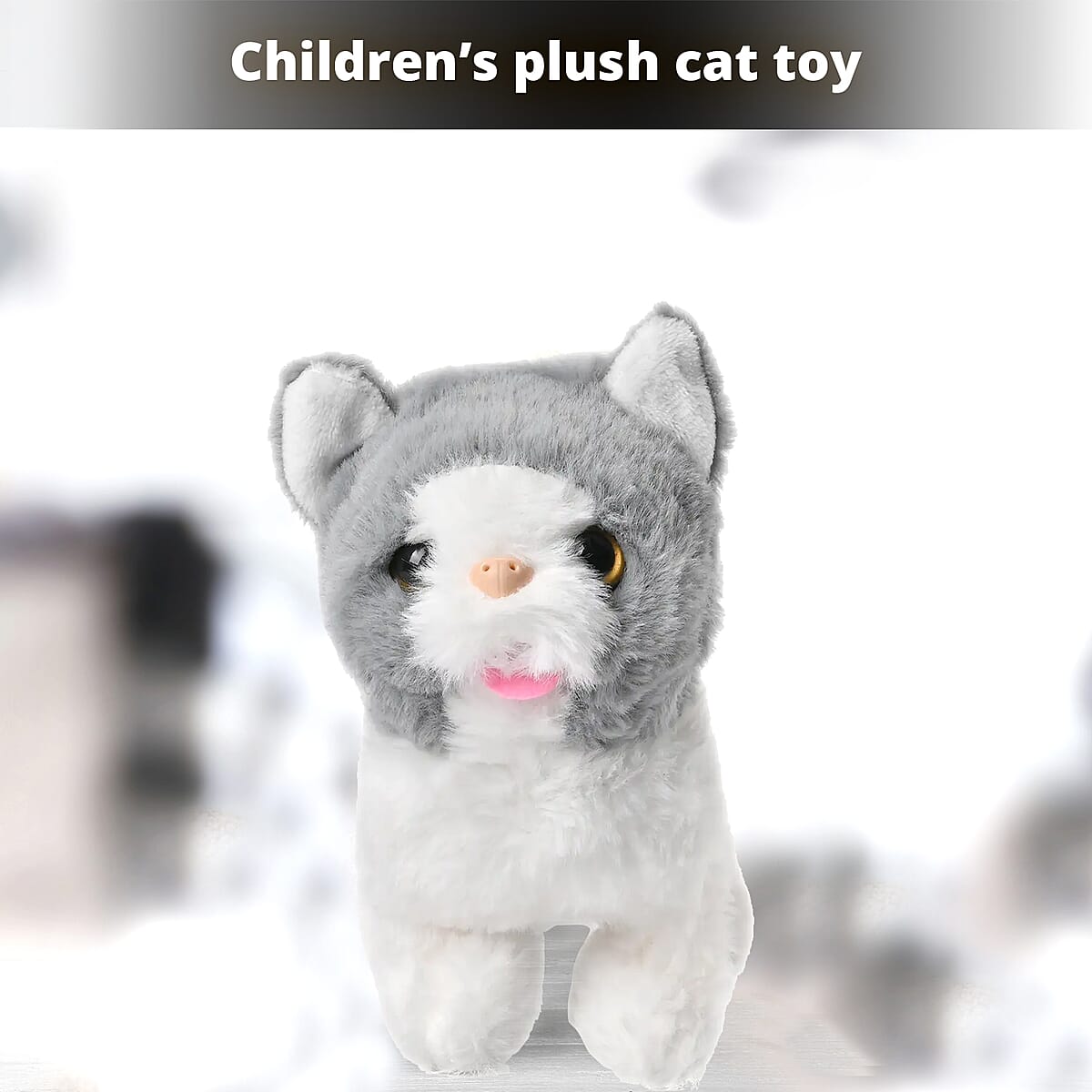 White and Gray Electric Plush Cat with Walk and Sound image number 1