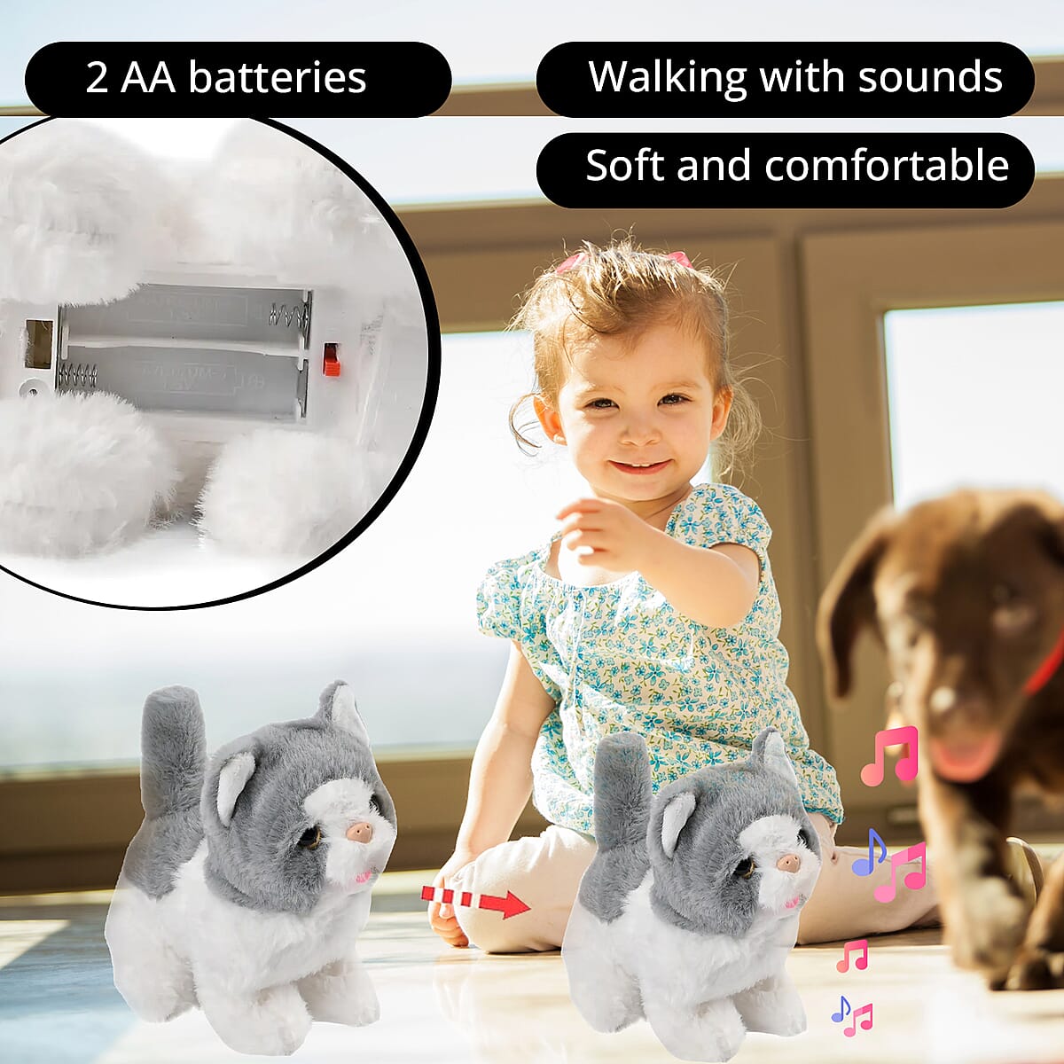 White and Gray Electric Plush Cat with Walk and Sound image number 2