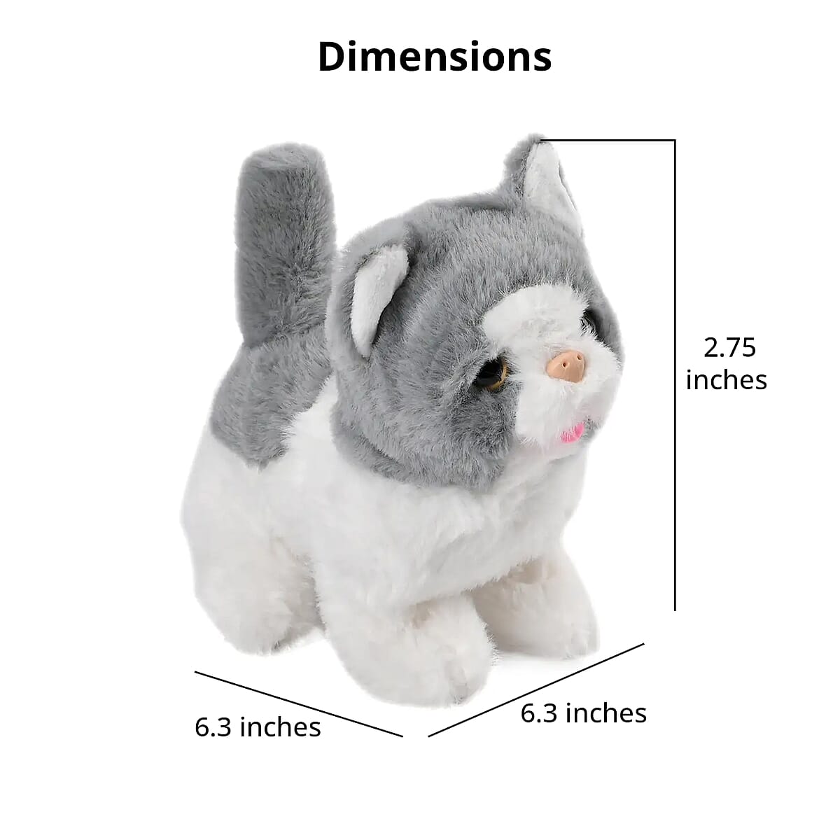 White and Gray Electric Plush Cat with Walk and Sound image number 3