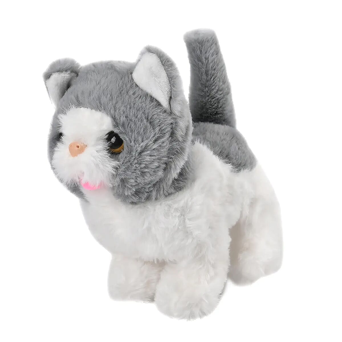 White and Gray Electric Plush Cat with Walk and Sound image number 5