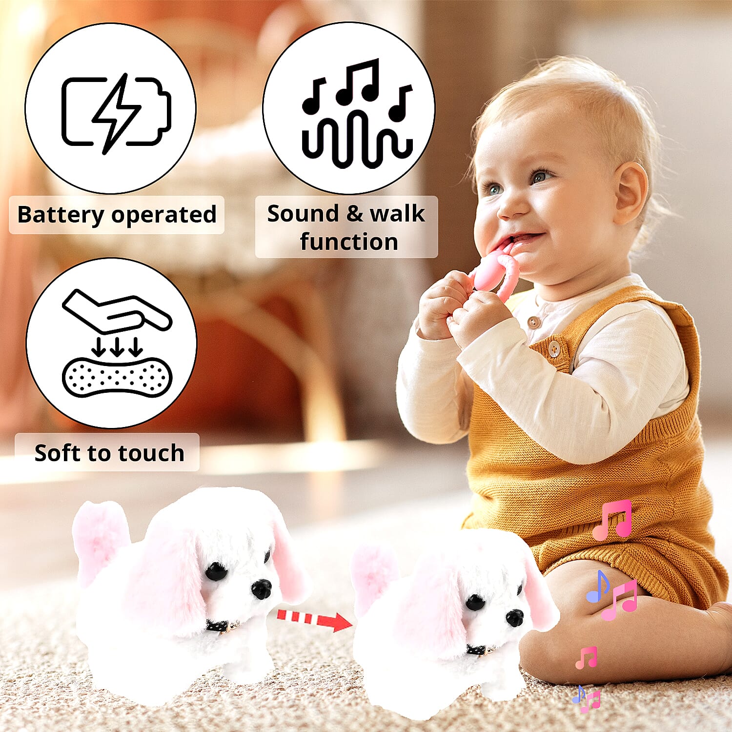 White and Pink Electric Plush Dog (2xAA Battery Not Included)