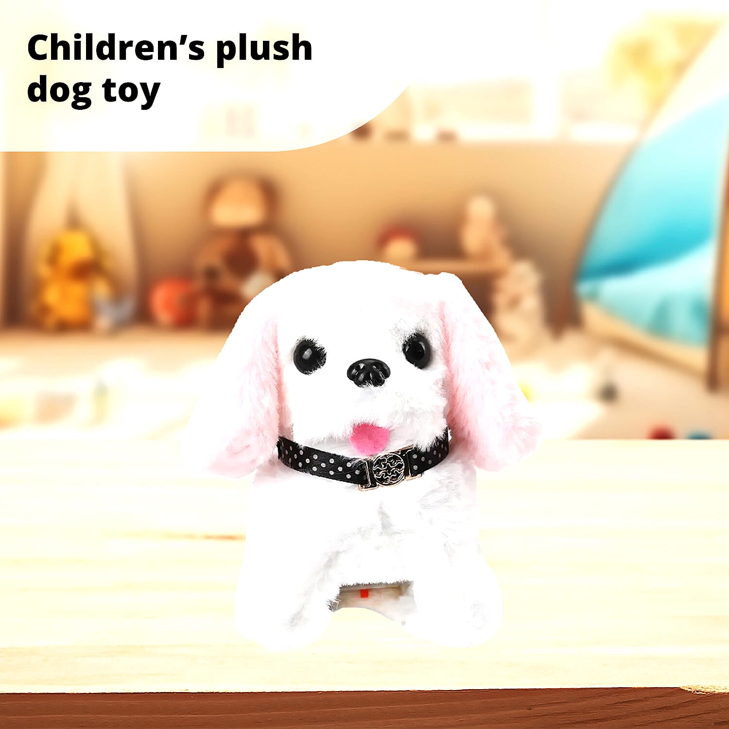 White and Pink Electric Plush Dog (2xAA Battery Not Included)