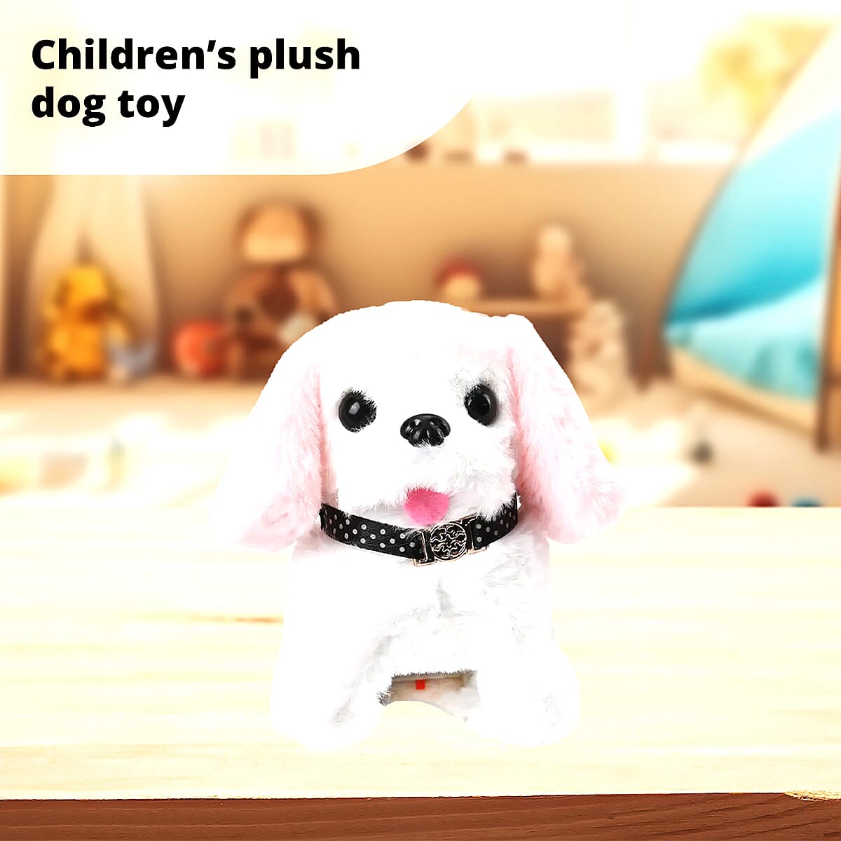 White and Pink Electric Plush Dog (2xAA Battery Not Included) image number 2