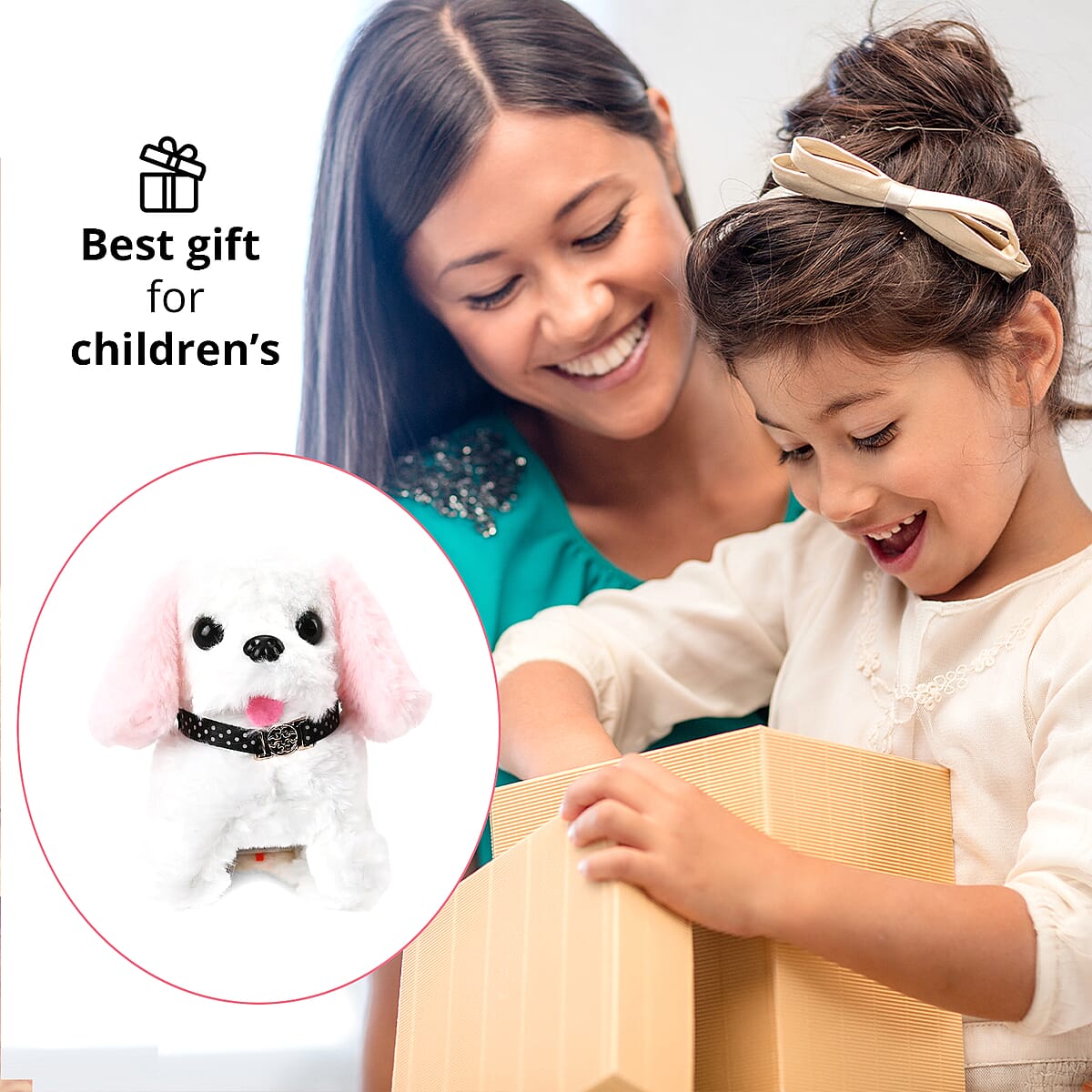 White and Pink Electric Plush Dog (2xAA Battery Not Included) image number 3