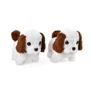 Set of 2 Piece - White and Coffee Electric Plush Dog (2xAA Battery Not Included)