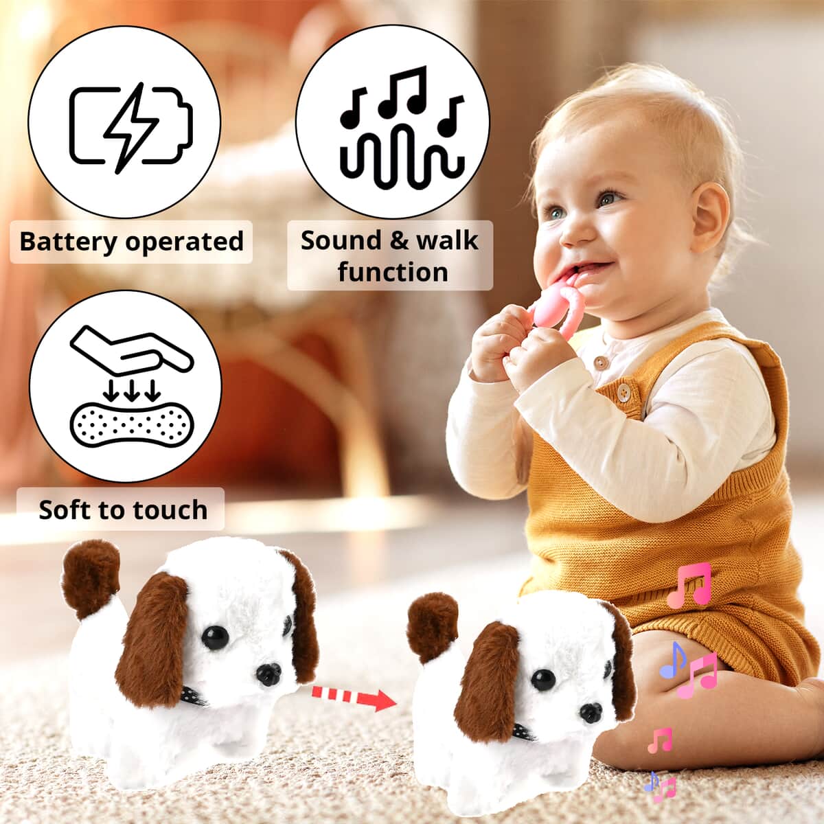 Set of 2 Piece - White and Coffee Electric Plush Dog (2xAA Battery Not Included) image number 1