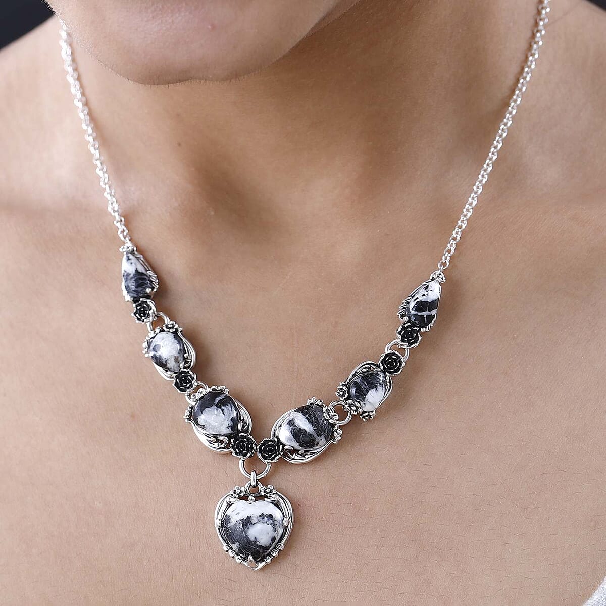 Artisan Crafted White Buffalo Heart Necklace 18 Inches in Sterling Silver 26.90 ctw image number 2