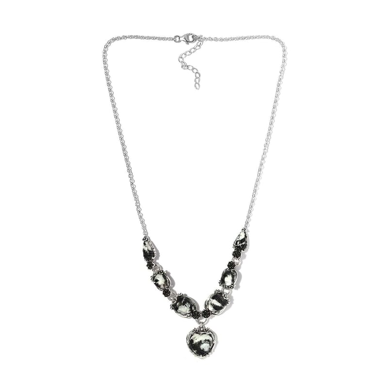 Artisan Crafted White Buffalo Heart Necklace 18 Inches in Sterling Silver 26.90 ctw