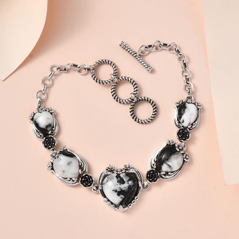 Artisan Crafted White Buffalo Toggle Clasp Heart Bracelet in Sterling Silver (7.25 In) 23.75 ctw